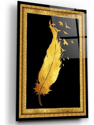Gold Tüy ve Kuşlar Cam Tablo