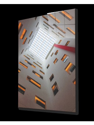 Turuncu Işıklı Kare Pencereli Geometrik  Bina Tablo