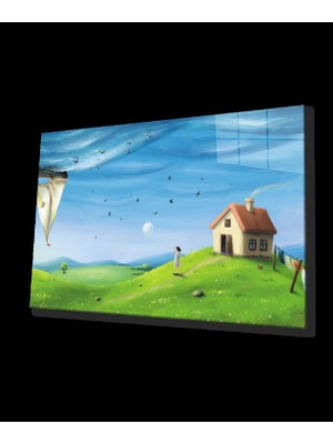 Suluboya Manzara  Yeşil Cam Tablo