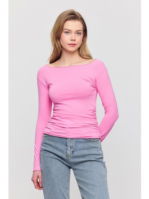 3027 Yanları Büzgülü Bluz Pembe