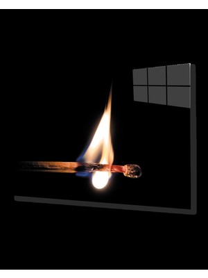 Yanan Kibrit  Alev Siyah Cam Tablo