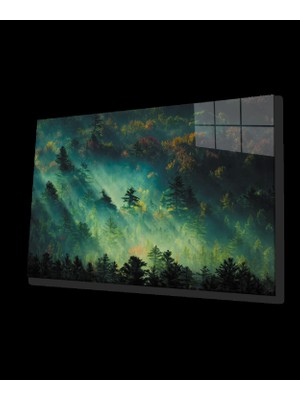 Yeşil Orman Ağaç Manzara Cam Tablo