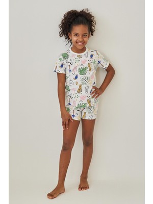 Katia & Bony Kız Çocuk Safari Desenli Şortlu Pijama Takımı Ekru