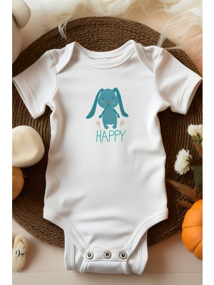 Bebek Perisi Happy Mavi Tavşan Tasarımlı Bebek Body