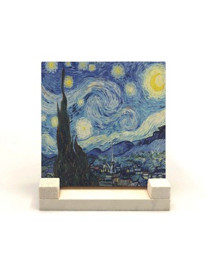 Souvenest Yıldızlı Gece (Vincent Van Gogh, 1889) Baskılı Taş Masaüstlük 10X10