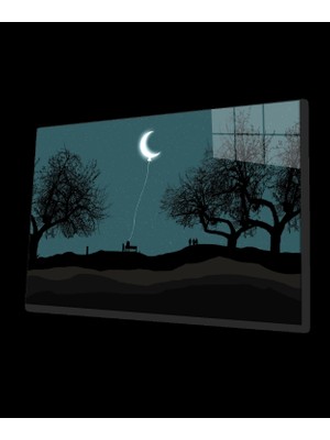 Ay Balon Silüet Manzara  Cam Tablo