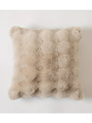 Sevara Dekor Peluş Kırlent Kılıfı Açık Bej Pofuduk Çift Taraflı Pelus Yastik Bubble Pelus Kırlent Kare