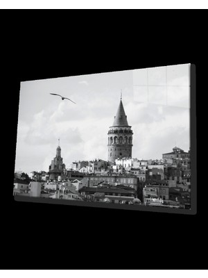 Istanbul Siyah Beyaz Galata Kulesi Cam Tablo