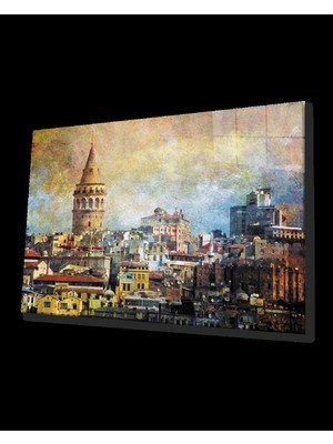 Sulu Boya Istanbul Galata Kulesi  Cam Tablo