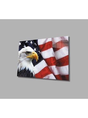 Kartallı Amerika Bayrağı Cam Tablo American Eagle Flag
