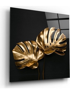Miraaxx Gold Yapraklar Cam Tablo