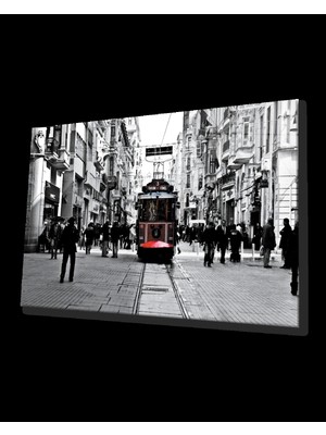 Istanbul Siyah Beyaz Taksim Tramvay Cam Tablo