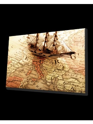 Gemi ve Dünya Haritası  Cam Tablo