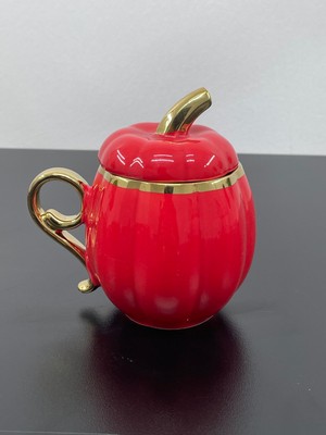 Yzhome  Porselen Renkli Gold Yaldızlı Kapaklı Balkabak Kupa Bardak 300  ml