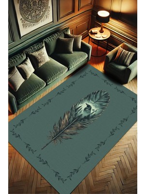 The Reef Design Mavi Gagalı Karga Desenli Halı Kuş Tüyü Desenli Puslu Orman Temalı Halı Vahşi Doğa Temalı Diital Baskılı Halı Genç Odası Halısı