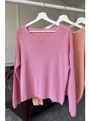 Geniş Yaka Basic Triko Kazak- Pembe