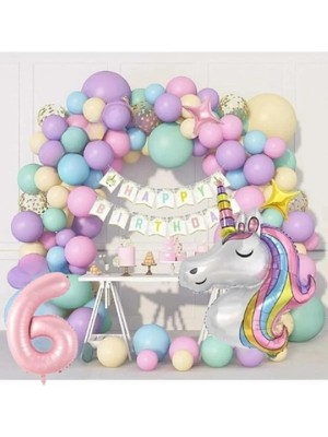 Bkmc Kız Çocuklar Için 6 Yaş Unicorn Lüks Doğum Günü Parti Seti Süsü