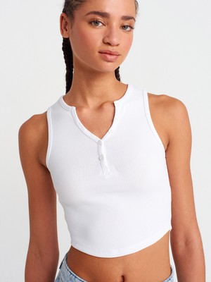 Dilvin 20844 Önü Düğmeli Top-Beyaz