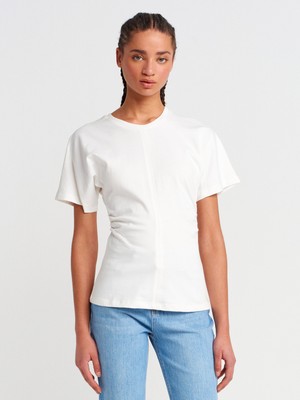 Dilvin 31585 Drape Detaylı T-Shirt-Koyu Kahve