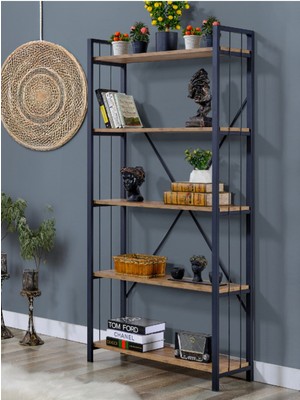 Umka 5 Raflı Telli Kitaplık Modern Kitaplık  Atlantik Çam Kitaplık