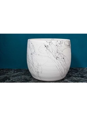 19  cm  Çiçeklik - Saksılık Salon Toprak Saksı Mermer Efektli Üzeri Siyah Aksesuar Beyaz Ev Dekorasyon Tasarımı Yeni