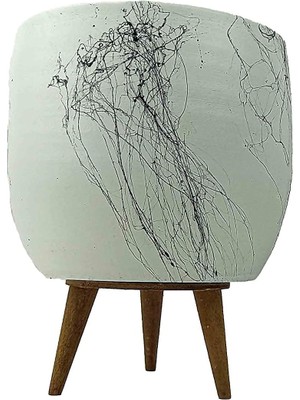 Tasarımı Ev Dekorasyon Aksesuar Beyaz Üzeri Siyah Mermer Efektli Toprak Saksı Saksılık Salon Çiçeklik 3 Ayaklı - 19  cm