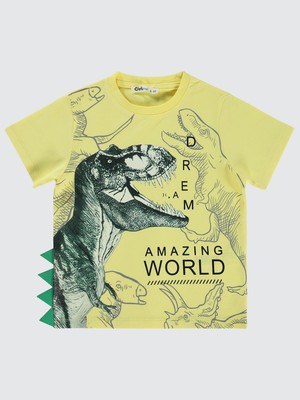 Civil Boys Dinozor World Baskılı 2-5 Yaş Tişört Açık Sarı