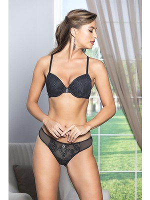 Desteksiz  Sütyen Slip Külot Takım Siyah (BRF31951)