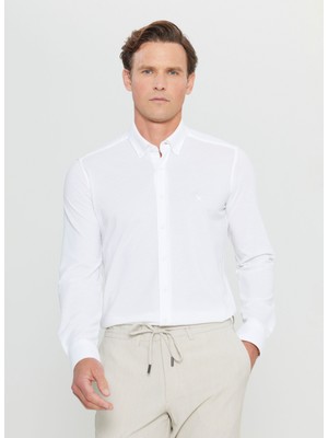 Altınyıldız Classics Slim Fit Düğmeli Yaka Beyaz Erkek Gömlek ACE020252157_BYZ