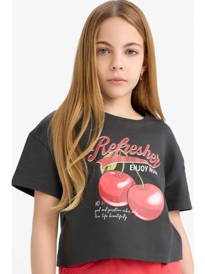 DeFacto Bisiklet Yaka Baskılı Kısa Kollu Tişört Kız Çocuk E0384A825SM