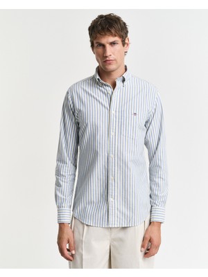 Gant Erkek Lacivert Regular Fit Düğmeli Yaka Çizgili Gömlek 3250028.407