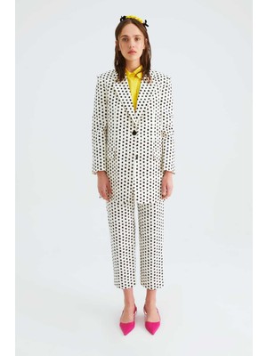 Düğmeli Puantiyeli Kadın Ceket Siyah-Ekru Y2216020_118