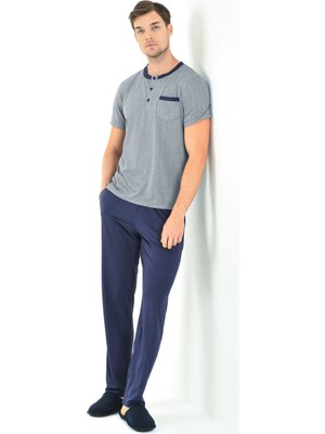 Lacivert Desenli Erkek Pijama Takımı