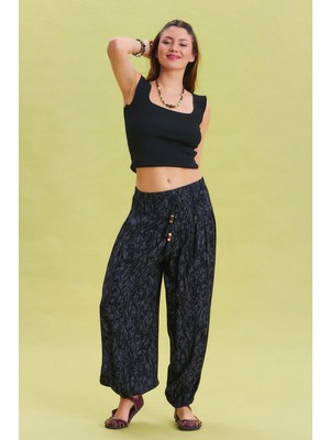 Beli Lastikli Bağcık Detaylı Viskon Pantolon