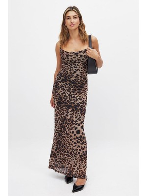 Leopar Desenli Ayarlanabilir Askılı Kadın Elbise MG2385