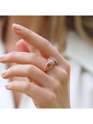 Kaplan Başlı Rose Gold Gümüş Yüzük