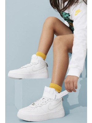 Nike Air Force 1 Mid Leather Sneaker   Deri Günlük Spor Ayakkabı Beyaz