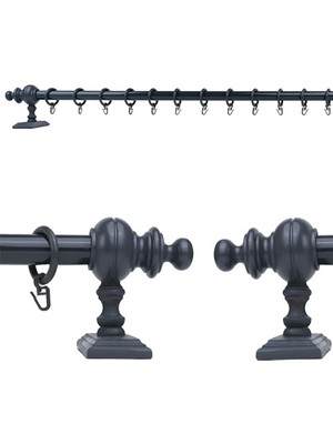 Antrasit 100  cm  Raysız Rustik Perde Askı Seti (Ahşap Başlık ve Aluminyum Boru)