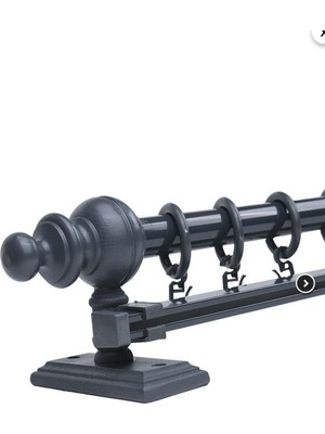 Antrasit 225  cm  Tekraylı Rustik Perde Askı Seti (Ahşap Başlık ile Aluminyum Boru ve Ray)