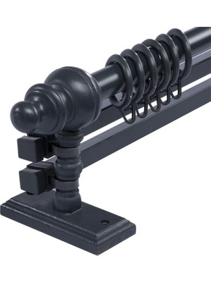 Antrasit 225  cm  Çiftraylı Rustik Perde Askı Seti (Ahşap Başlık ile Aluminyum Boru ve Ray)