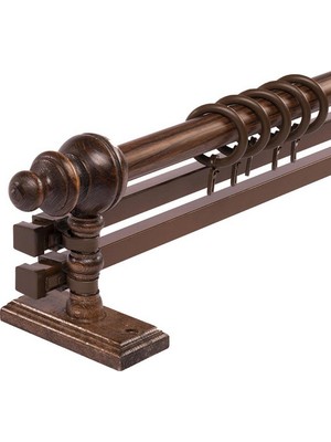 Ceviz 100  cm  Çiftraylı Rustik Perde Askı Seti (Ahşap Başlık ile Aluminyum Boru ve Ray)