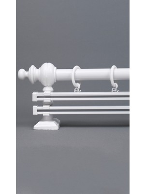 Beyaz 300  cm  Çiftraylı Rustik Perde Askı Seti (Ahşap Başlık ile Aluminyum Boru ve Ray)