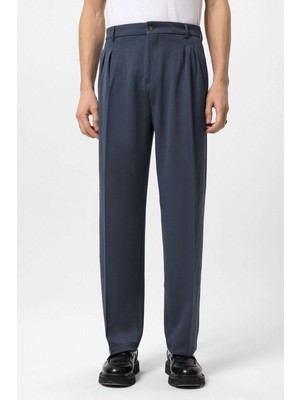 Antioch Lacivert Yüksek Bel Pileli Rahat Kalıp Erkek Pantolon