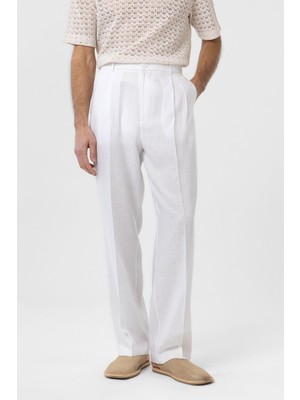 Antioch Beyaz Keten Karışımlı Erkek Baggy Pantolon