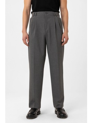 Antioch Gri Çift Pileli Baggy Fit Erkek Pantolon