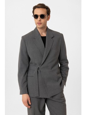 Antioch Gri Kuşaklı Relax Fit Erkek Blazer Ceket