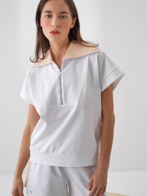 Xint Kadın Beyaz Pamuk Dokulu Oversize Sweatshirt
