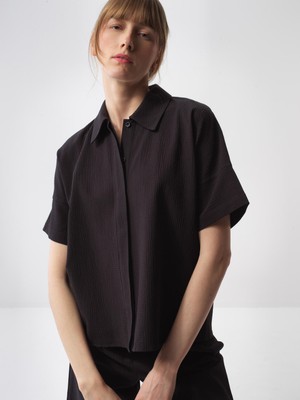 Kadın Siyah Oversize Pamuklu Gömlek