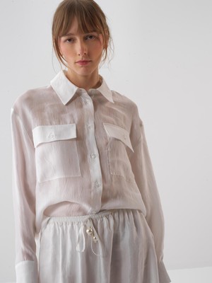 Xint Kadın Beyaz Doğal Akışlı Oversize Gömlek