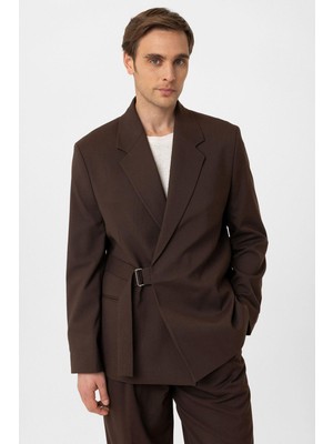 Antioch Kahve Kuşaklı Relax Fit Erkek Blazer Ceket